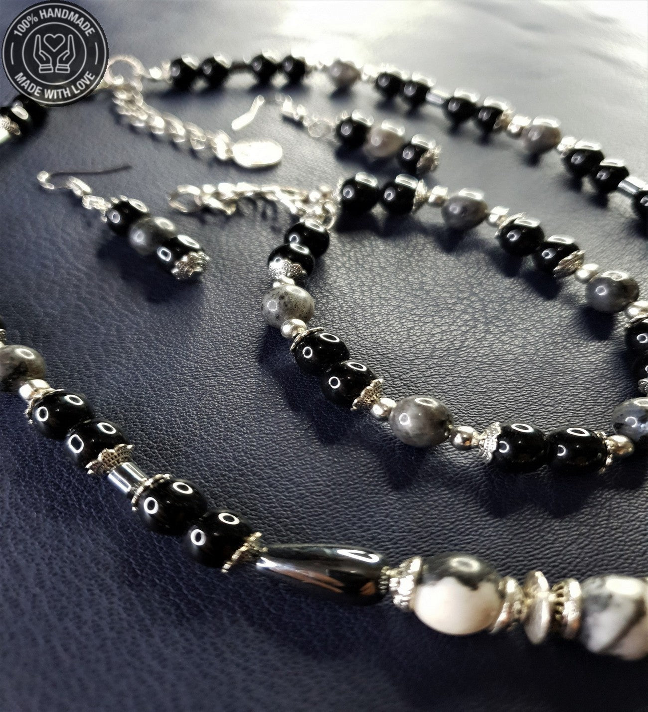 Oniks Jasper Güç Koruma Denge İçin Kolye Bileklik Seti