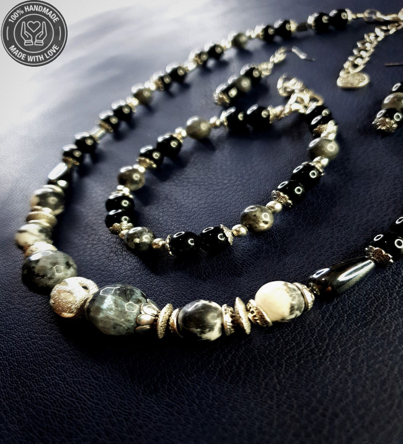 Oniks Jasper Güç Koruma Denge İçin Kolye Bileklik Seti