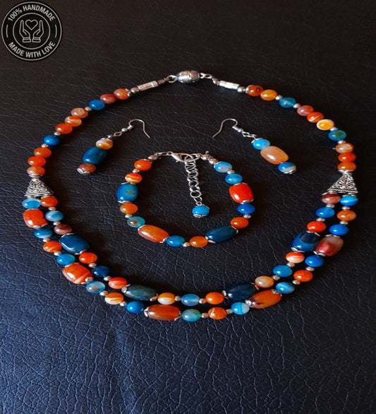 Turuncu Mavi Akik Nazardan Korunma Motivasyon Cesaret Takı Seti