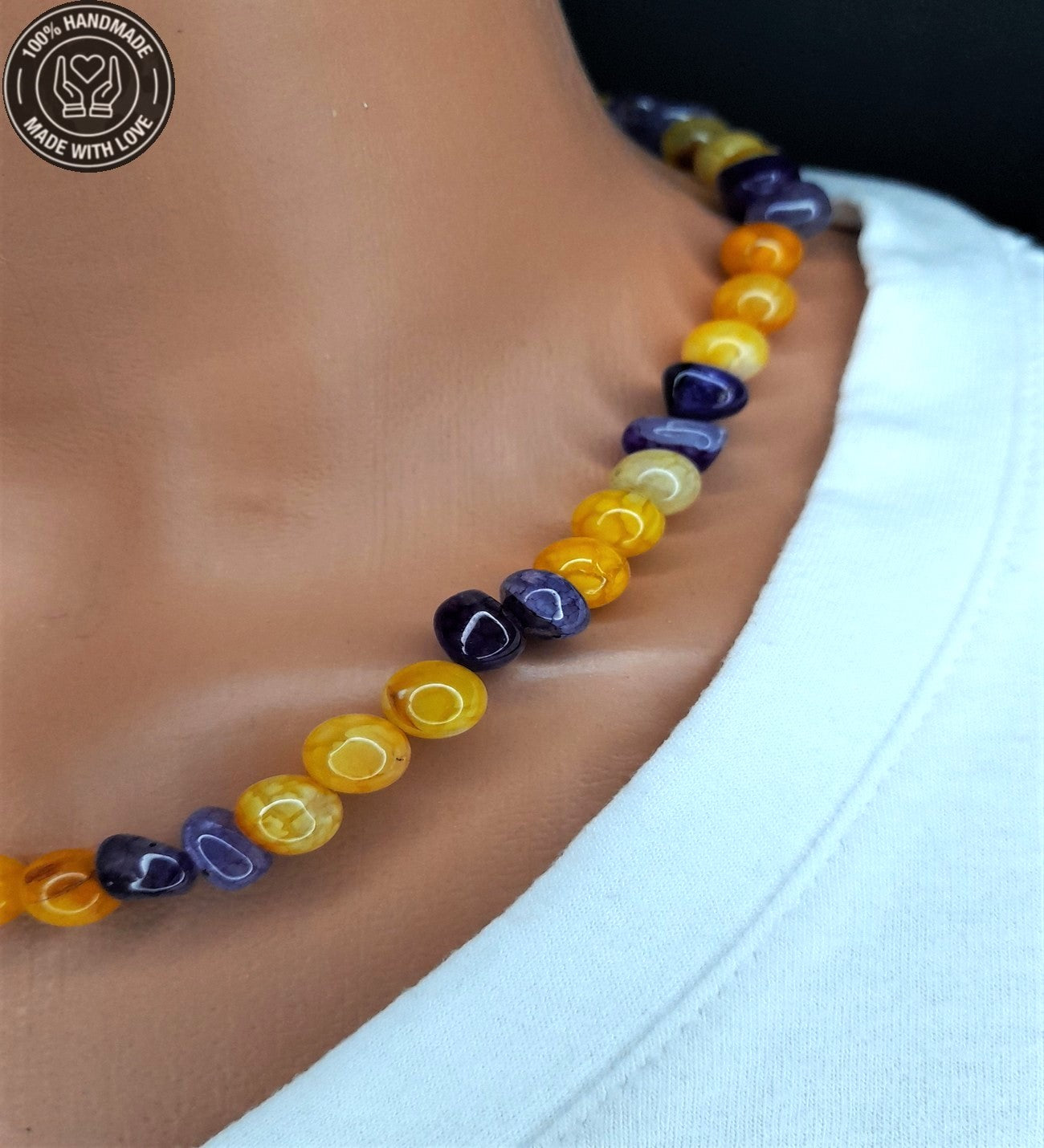 Sarı Ve Mor Akik Motivasyon Arttırıcı Kolye Bileklik Seti