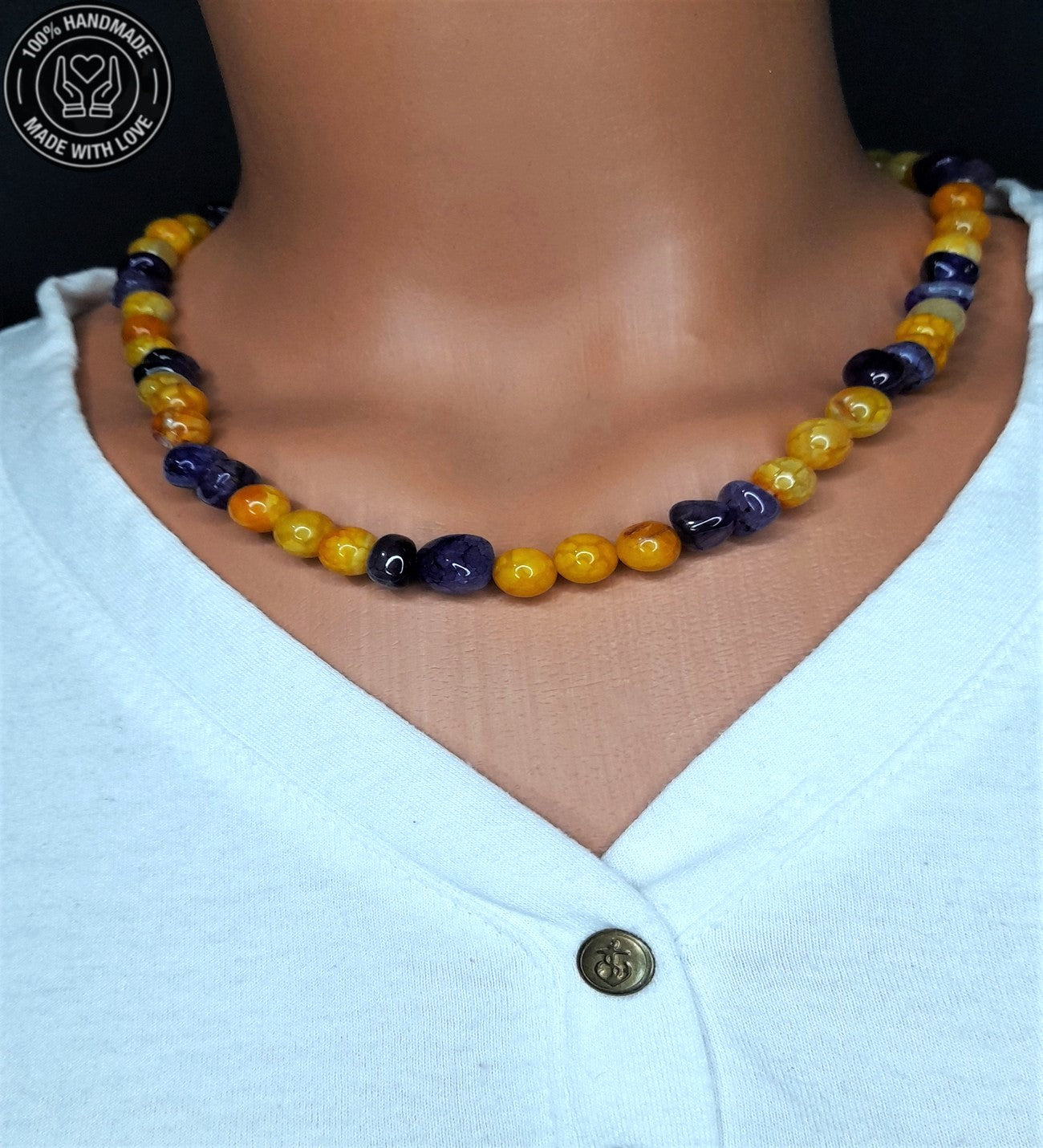 Sarı Ve Mor Akik Motivasyon Arttırıcı Kolye Bileklik Seti