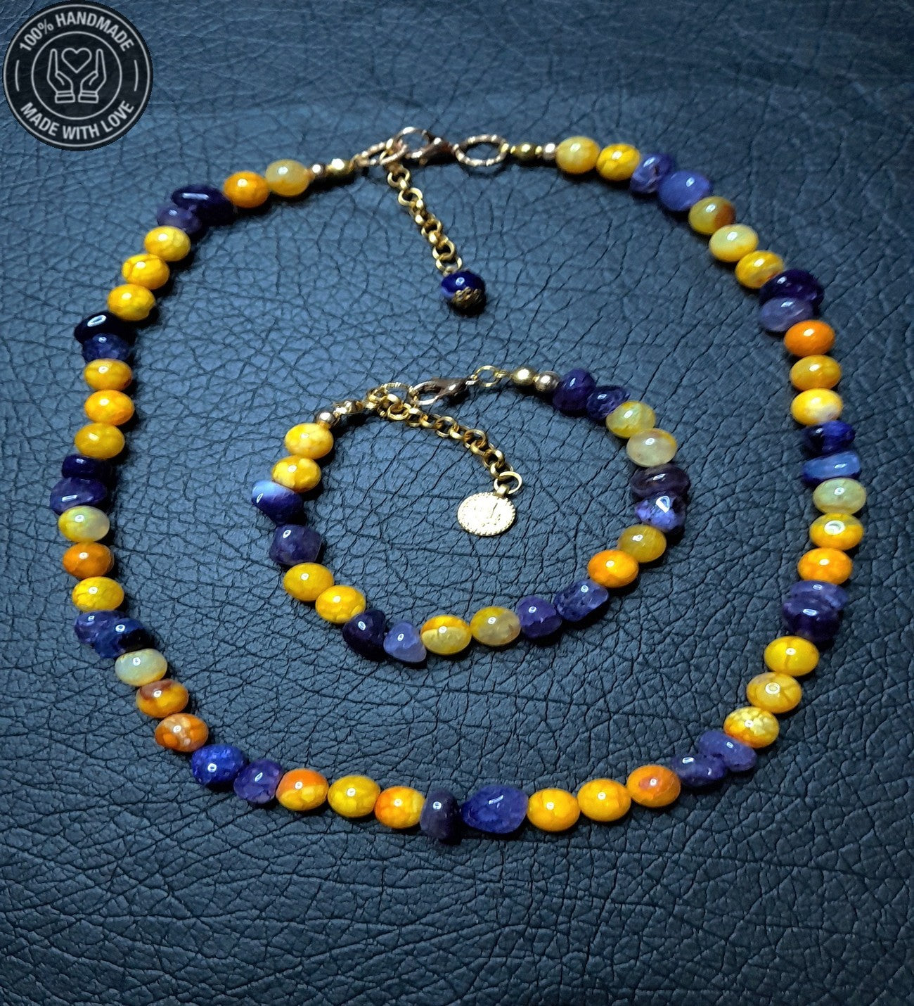 Sarı Ve Mor Akik Motivasyon Arttırıcı Kolye Bileklik Seti