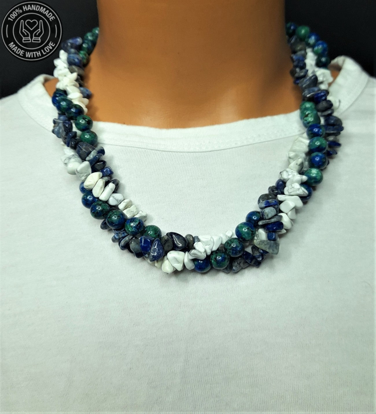 Azurit Havlit Lapis Üç Sıralı Sezgi Ve Zihinsel Berraklık Kolyesi