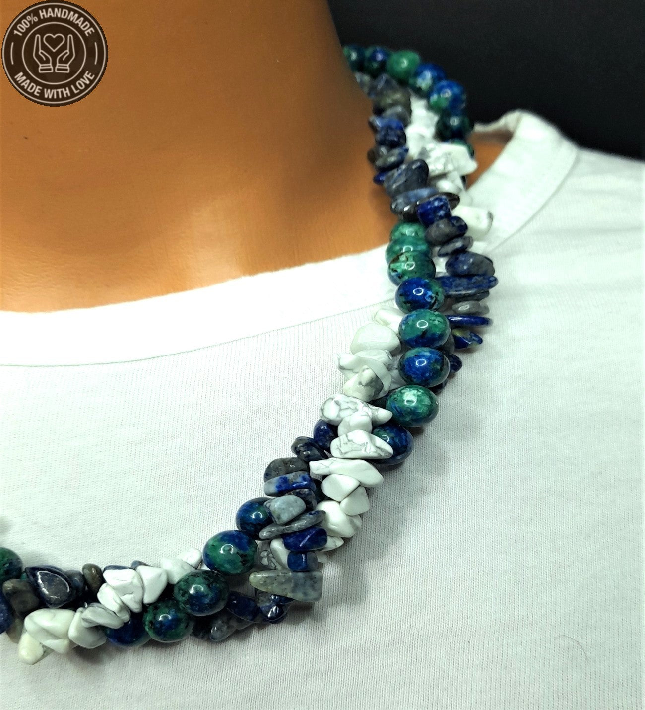 Azurit Havlit Lapis Üç Sıralı Sezgi Ve Zihinsel Berraklık Kolyesi