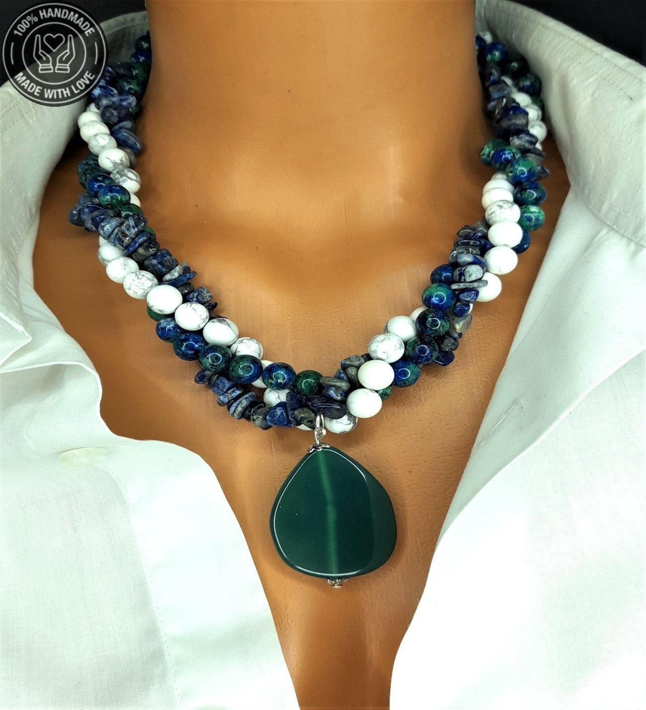 Azurit Havlit Lapis Üç Sıralı Sezgi Ve Zihinsel Berraklık Kolyesi