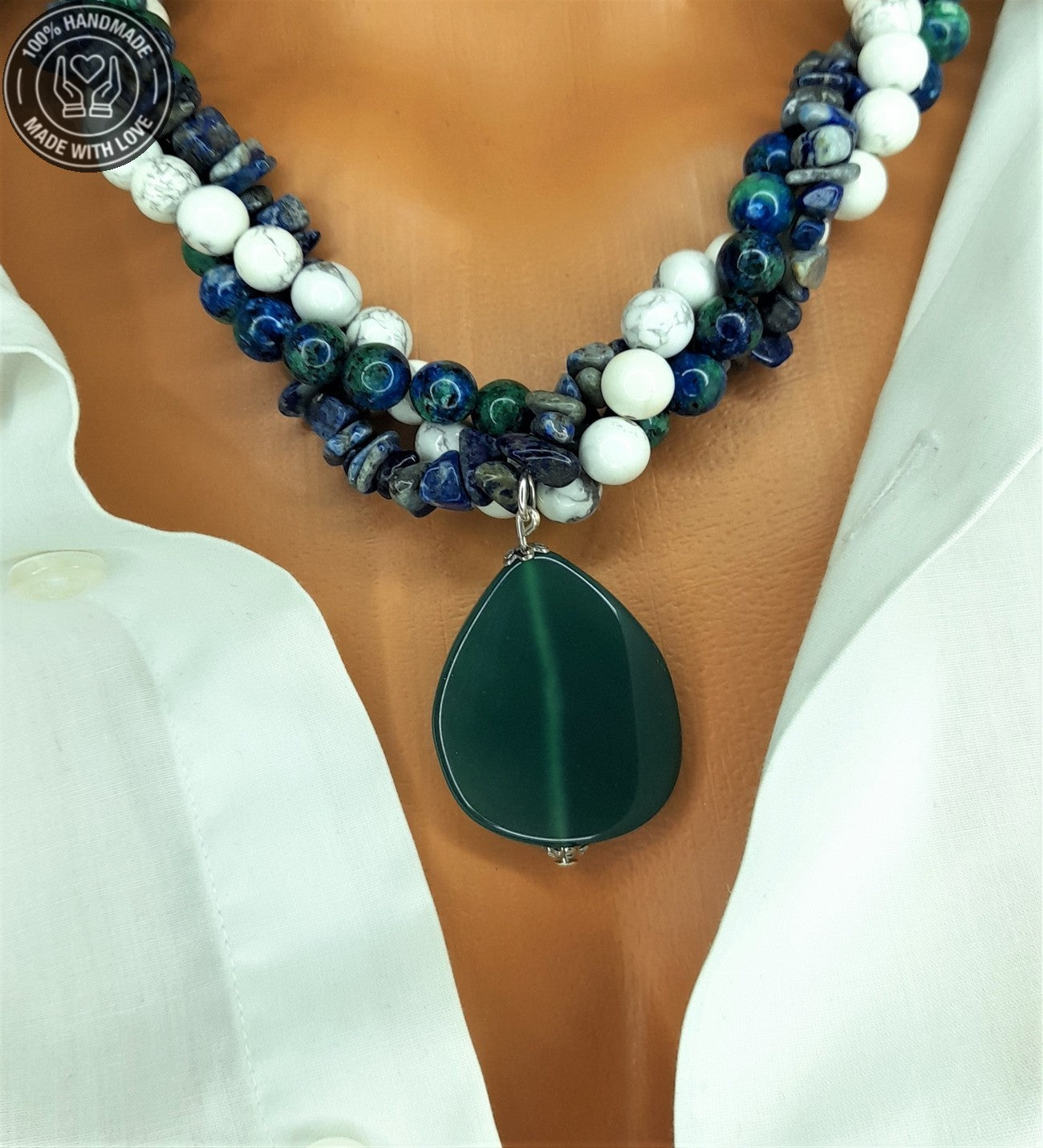 Azurit Havlit Lapis Üç Sıralı Sezgi Ve Zihinsel Berraklık Kolyesi