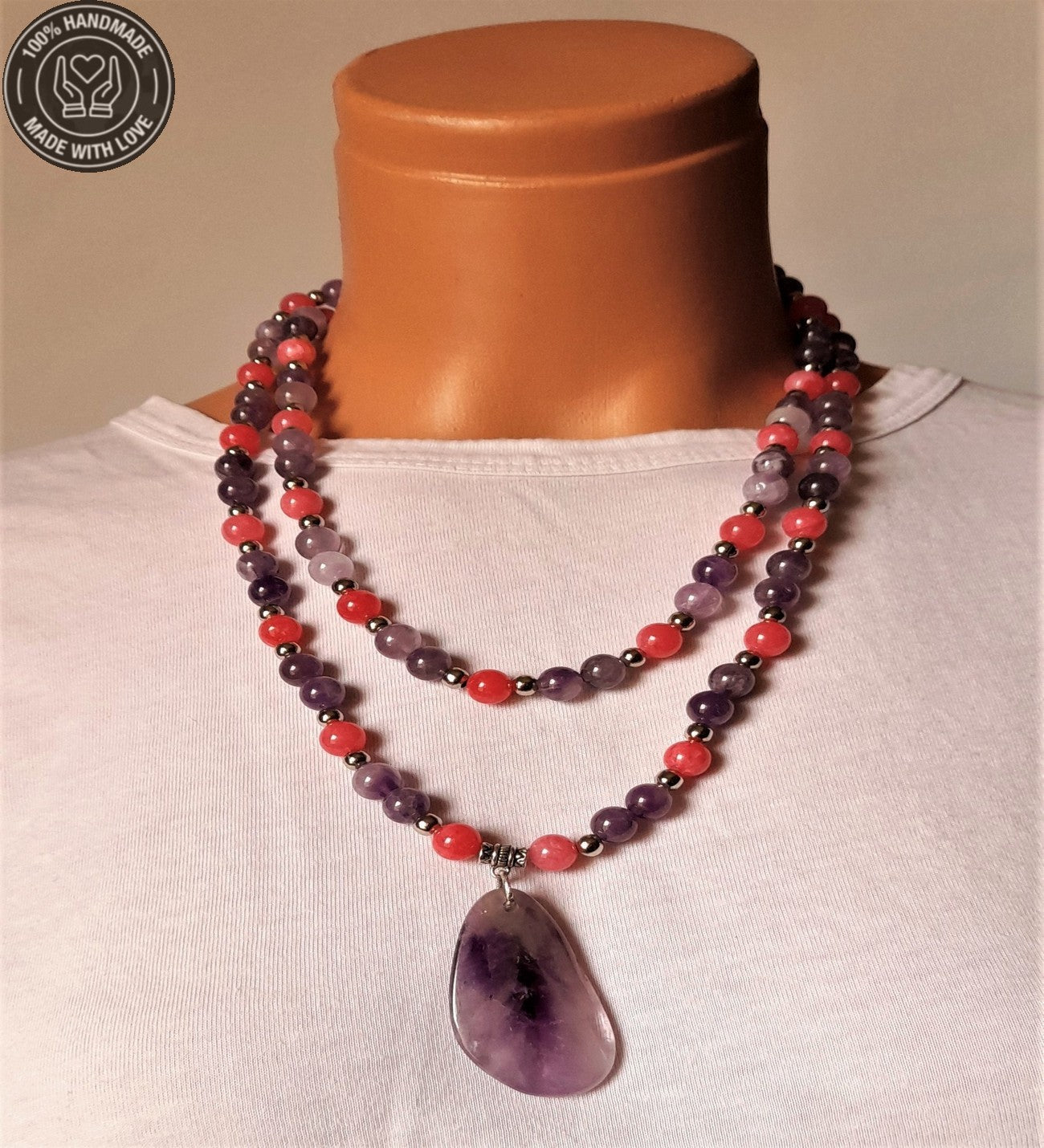 Ametist Akik Iki Sıralı Kolye