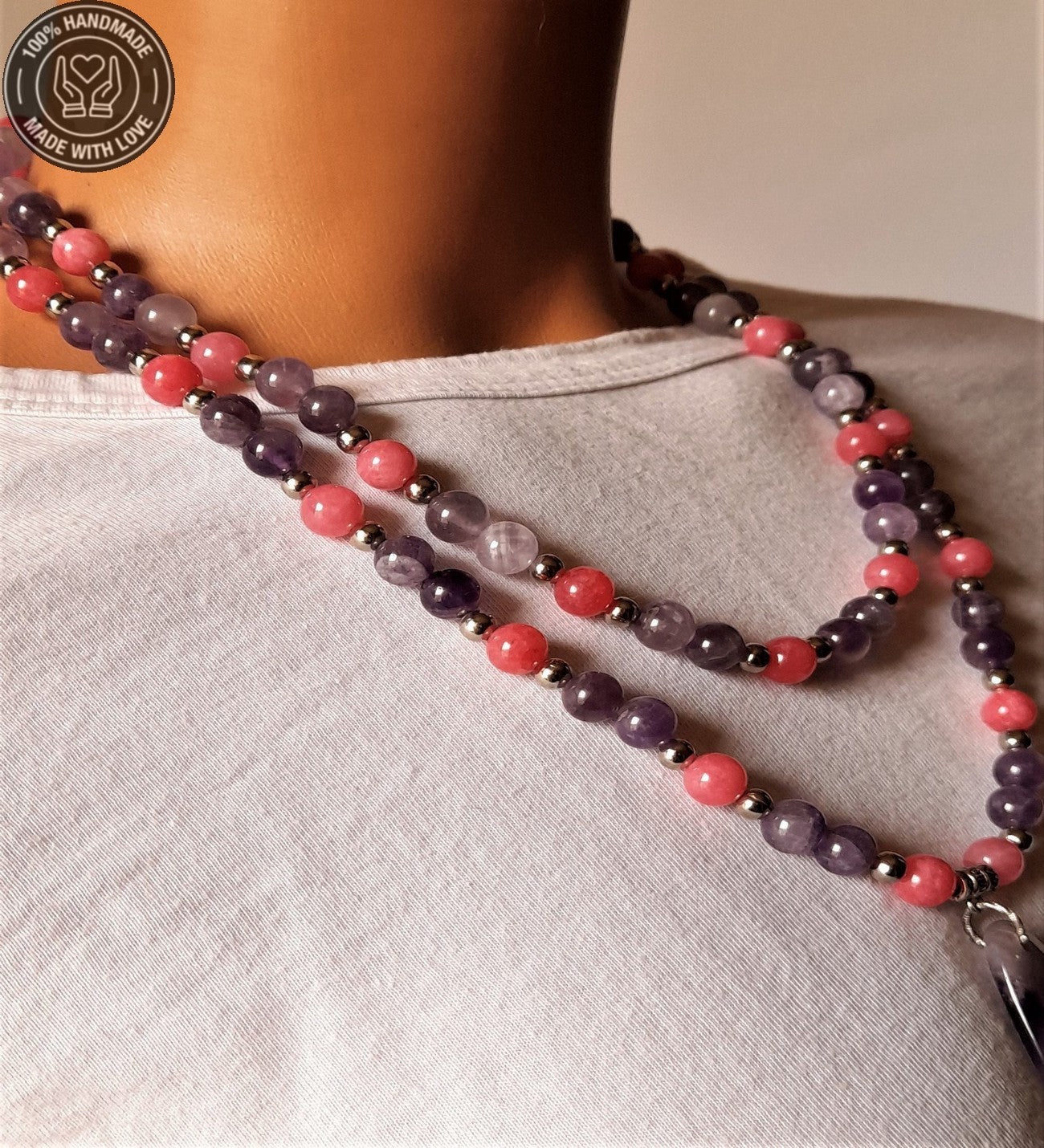 Ametist Akik Iki Sıralı Kolye