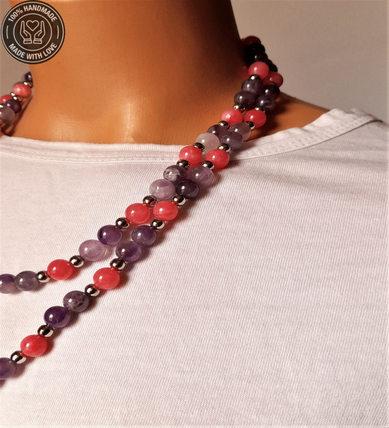 Ametist Akik Iki Sıralı Kolye