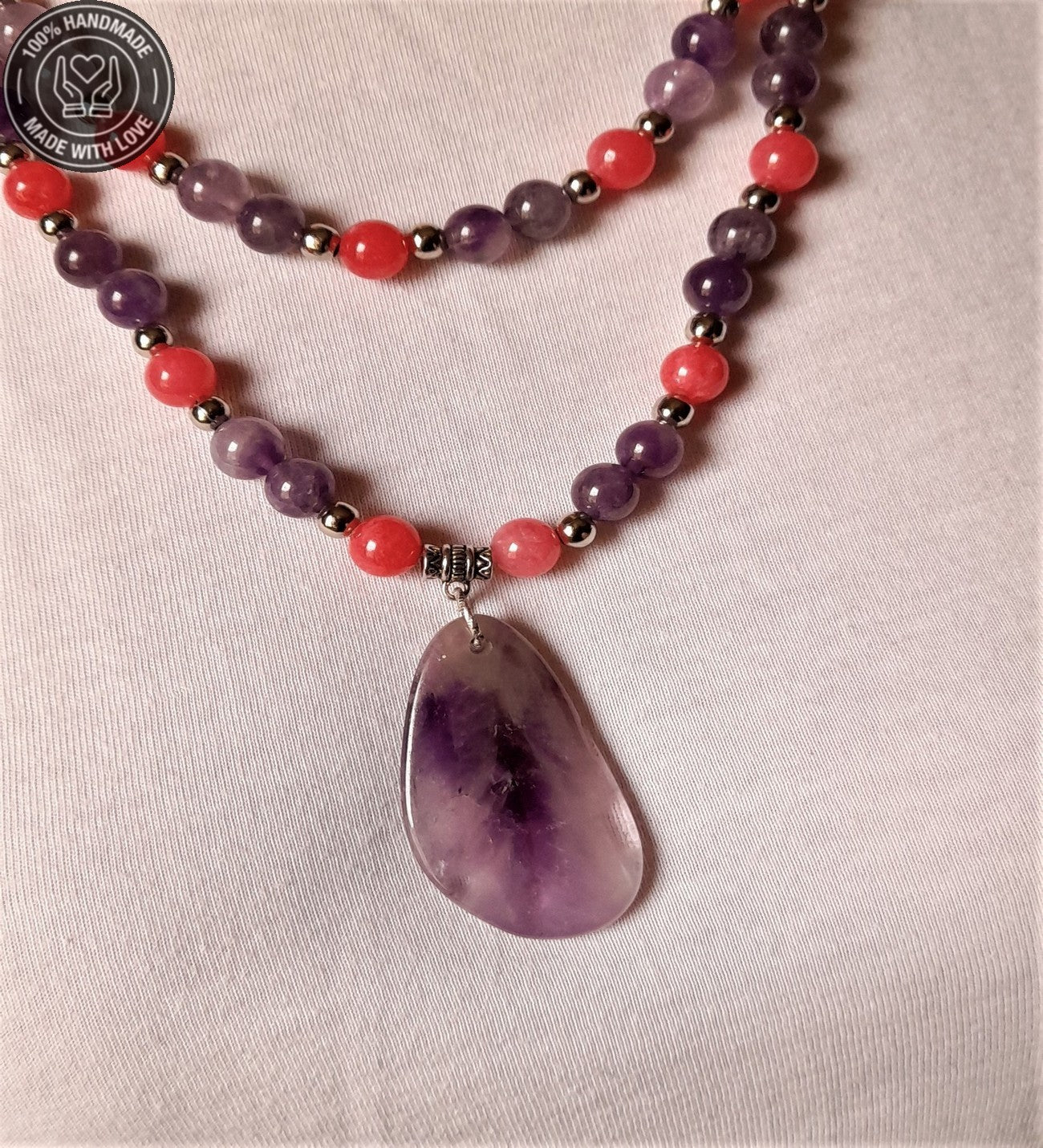 Ametist Akik Iki Sıralı Kolye