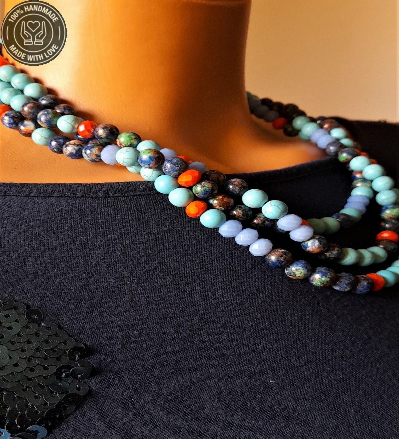 Turkuaz Jasper Üç Sıralı Kolye