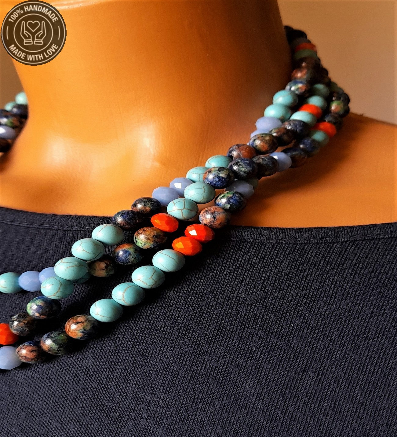 Turkuaz Jasper Üç Sıralı Kolye