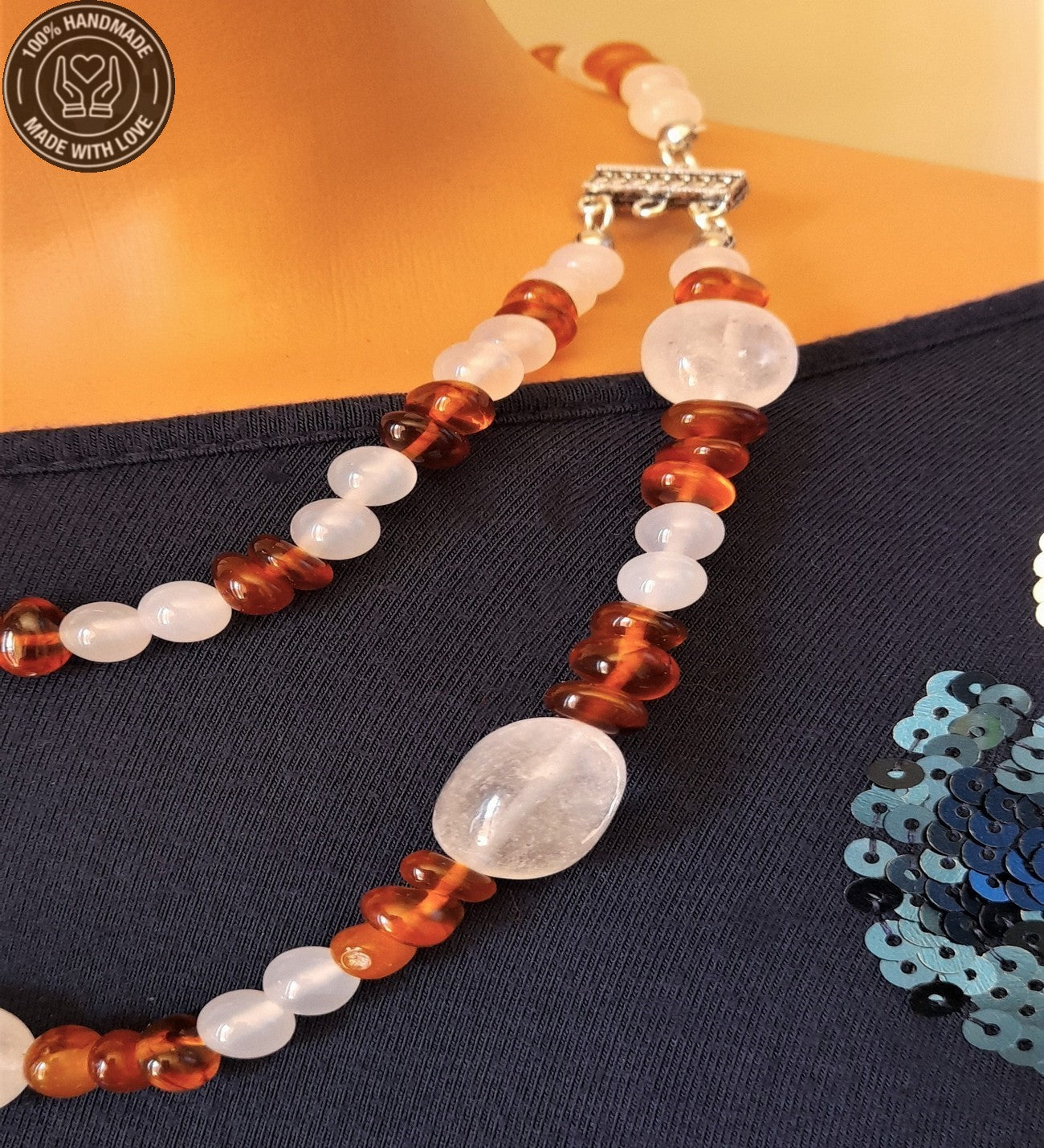 Kehribar Akik Iki Sıralı Şifa Enerji Ve Nazardan Korunma Kolyesi