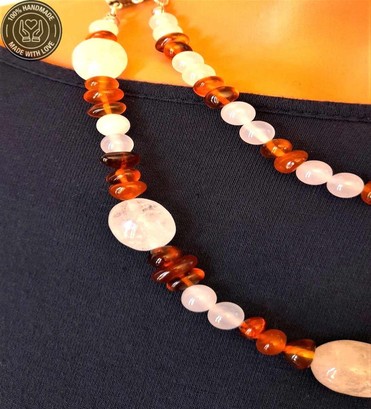 Kehribar Akik Iki Sıralı Şifa Enerji Ve Nazardan Korunma Kolyesi