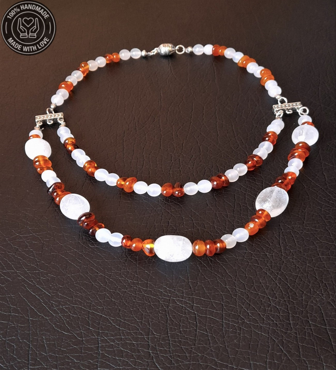 Kehribar Akik Iki Sıralı Şifa Enerji Ve Nazardan Korunma Kolyesi