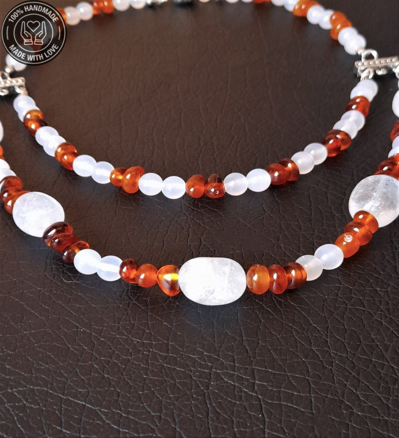 Kehribar Akik Iki Sıralı Şifa Enerji Ve Nazardan Korunma Kolyesi