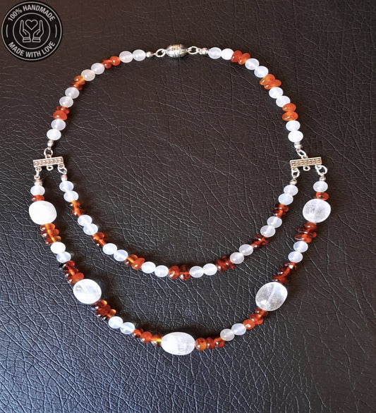 Kehribar Akik Iki Sıralı Şifa Enerji Ve Nazardan Korunma Kolyesi