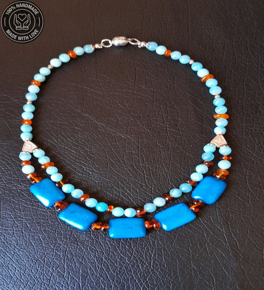 Akik Kuvars Kehribar Iki Sıralı Nazar Koruması Ve Bereket Kolyesi