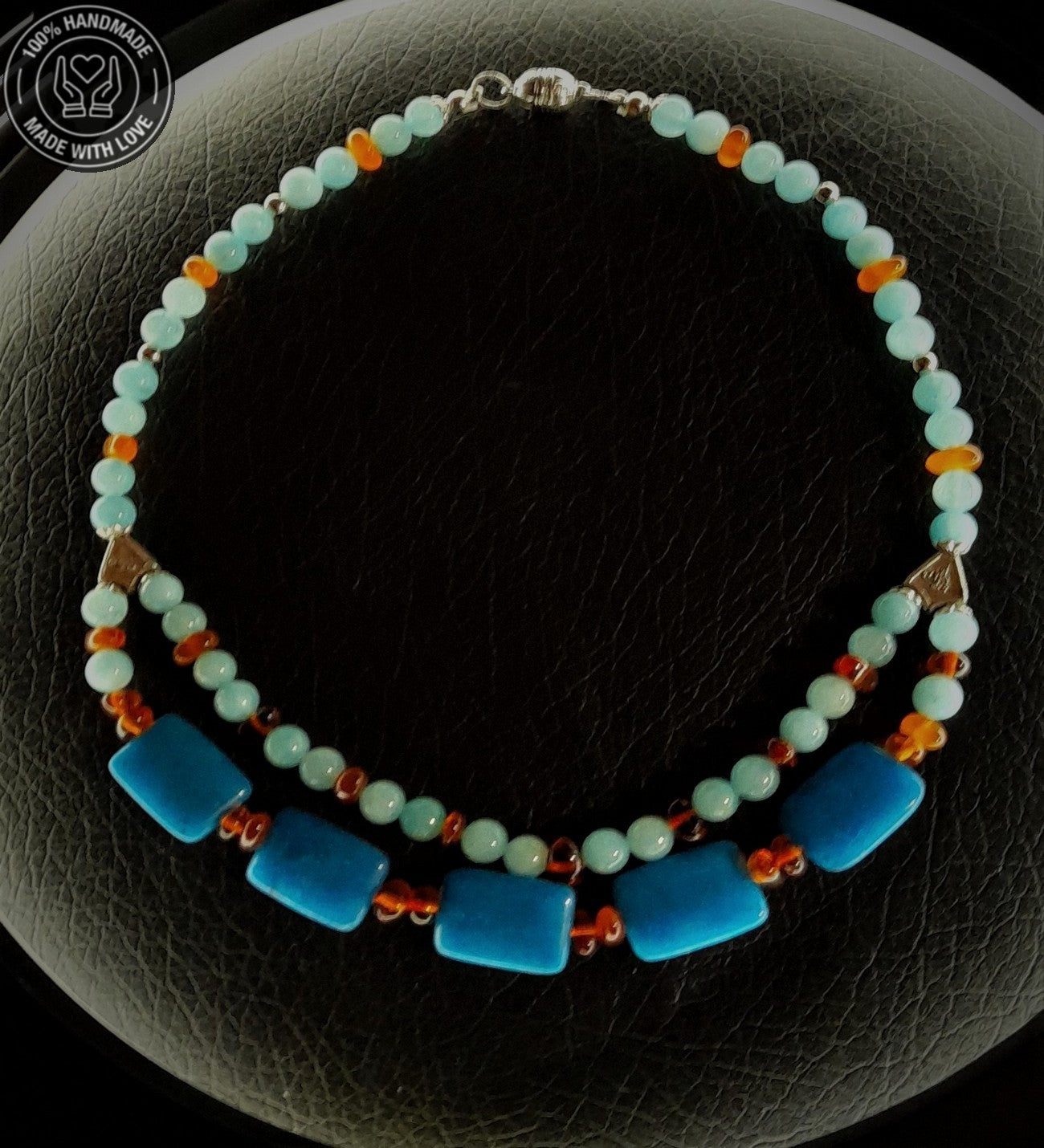 Akik Kuvars Kehribar Iki Sıralı Nazar Koruması Ve Bereket Kolyesi