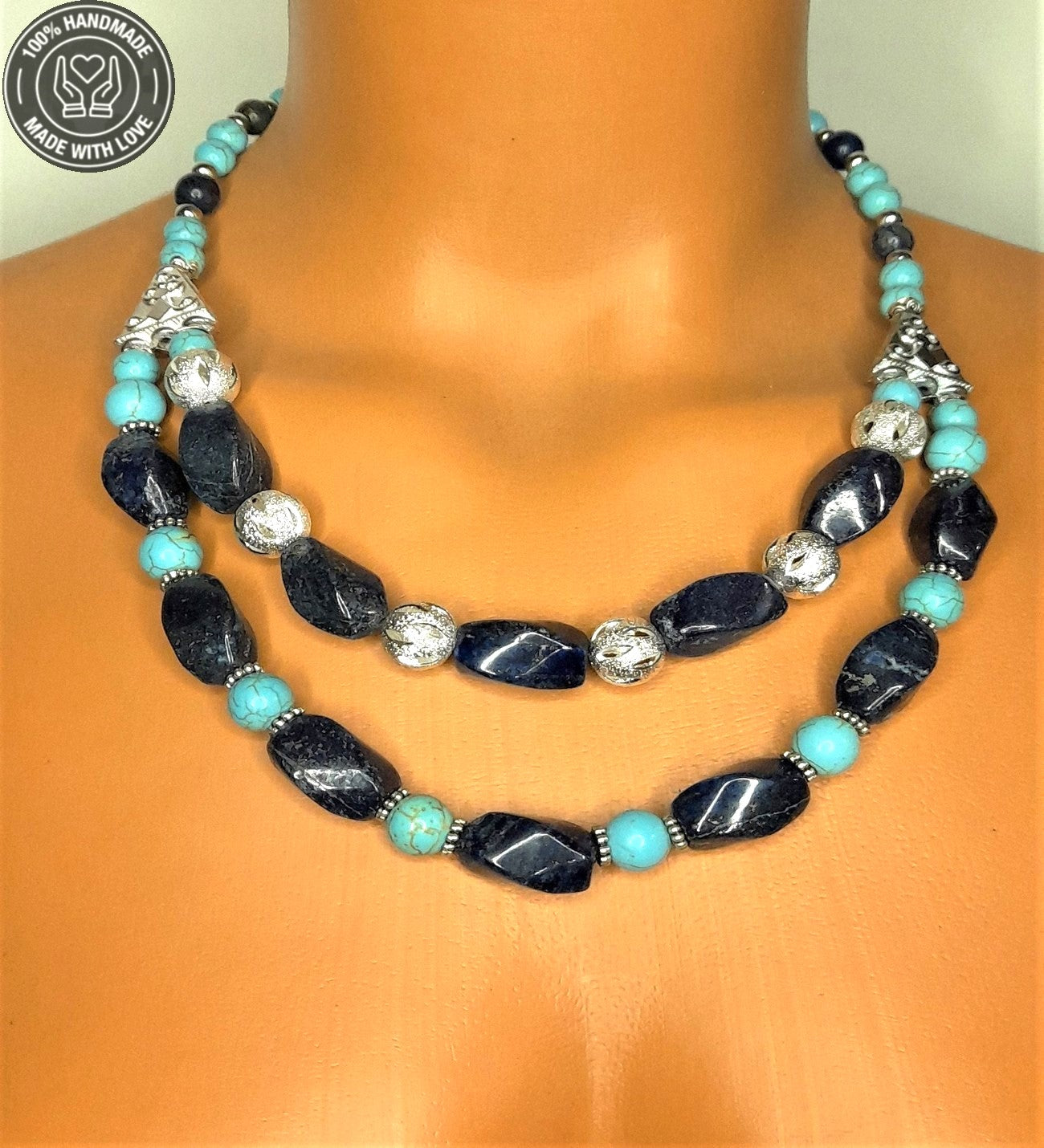 Lapis Turkuaz Iki Sıralı Bilgelik Ve Huzur Başarı Kolyesi