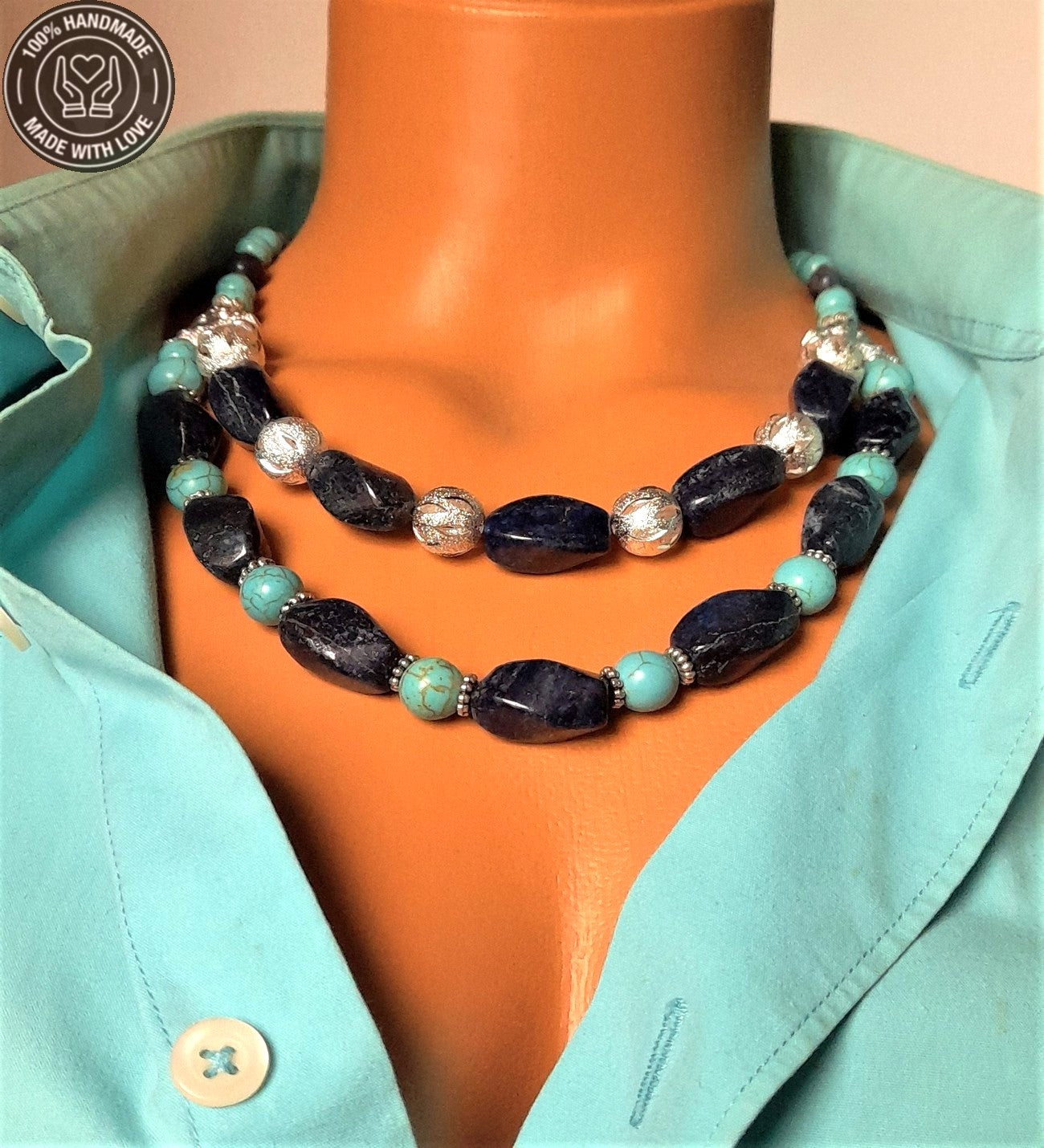 Lapis Turkuaz Iki Sıralı Bilgelik Ve Huzur Başarı Kolyesi