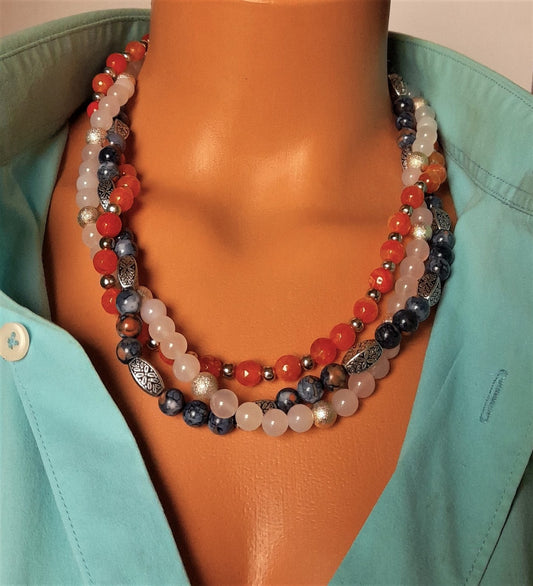 Akik Jasper Ceyt Nazar Koruması Çakra Dengeleme Ve Özgüven Için Ayrılabilen Üç Sıralı Kolye