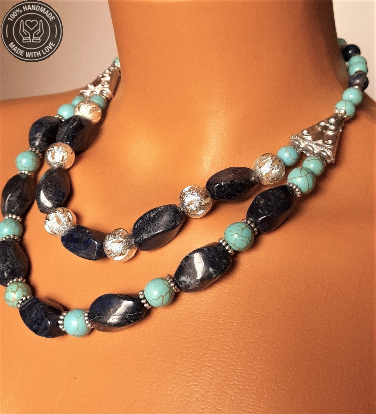 Lapis Turkuaz Iki Sıralı Bilgelik Ve Huzur Başarı Kolyesi