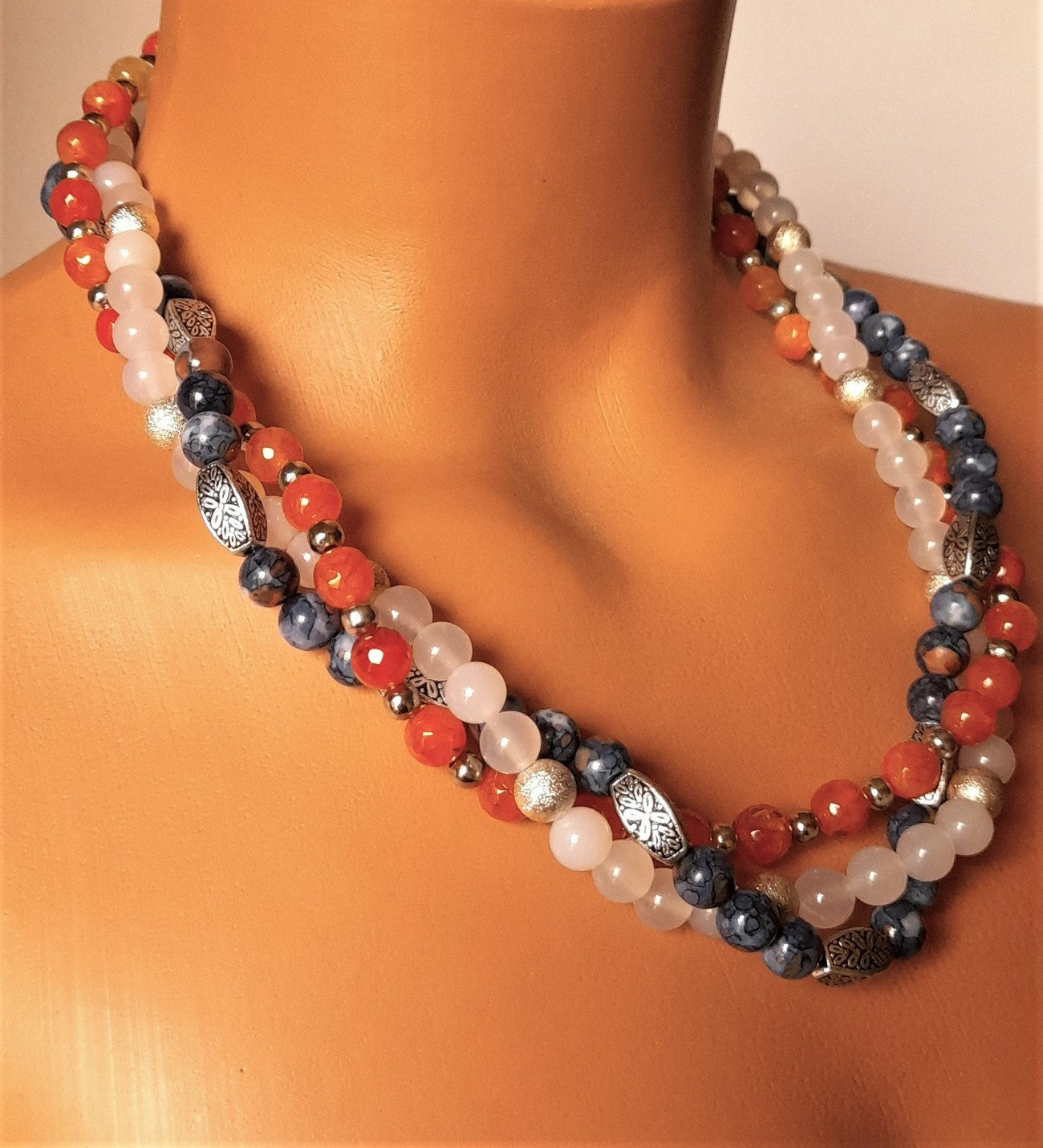 Akik Jasper Ceyt Nazar Koruması Çakra Dengeleme Ve Özgüven Için Ayrılabilen Üç Sıralı Kolye