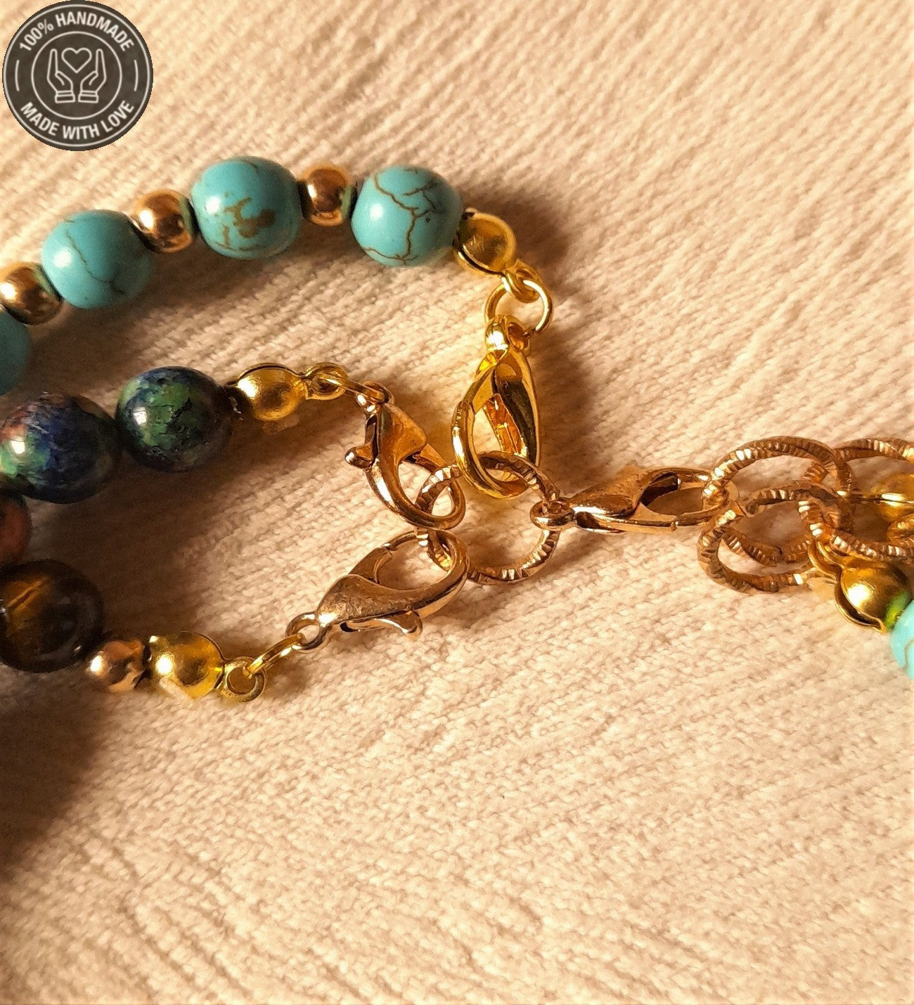 Ayrılabilen Üç Sıralı Kolye Lapis Turkuaz Kaplan Gözü Çakra Dengeleme Ve Bereket Kolyesi