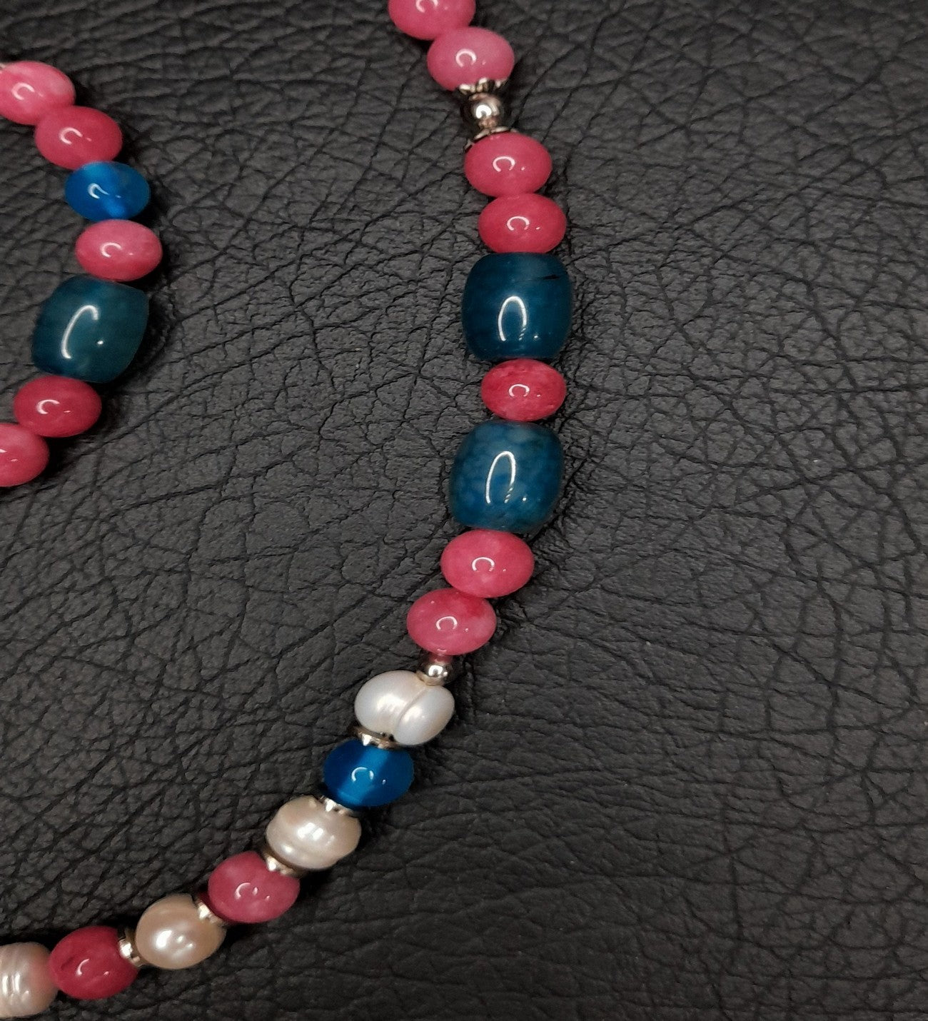 İnci Mavi Pembe Akik Stres Azaltma, Zihinsel Berraklık Ve Bereket Kolye Bileklik Seti