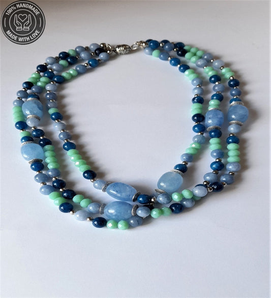 Mavi Yeşil Kuvars Akik Kristal Denge Nazardan Koruma Ve Pozitif Enerji Kolyesi