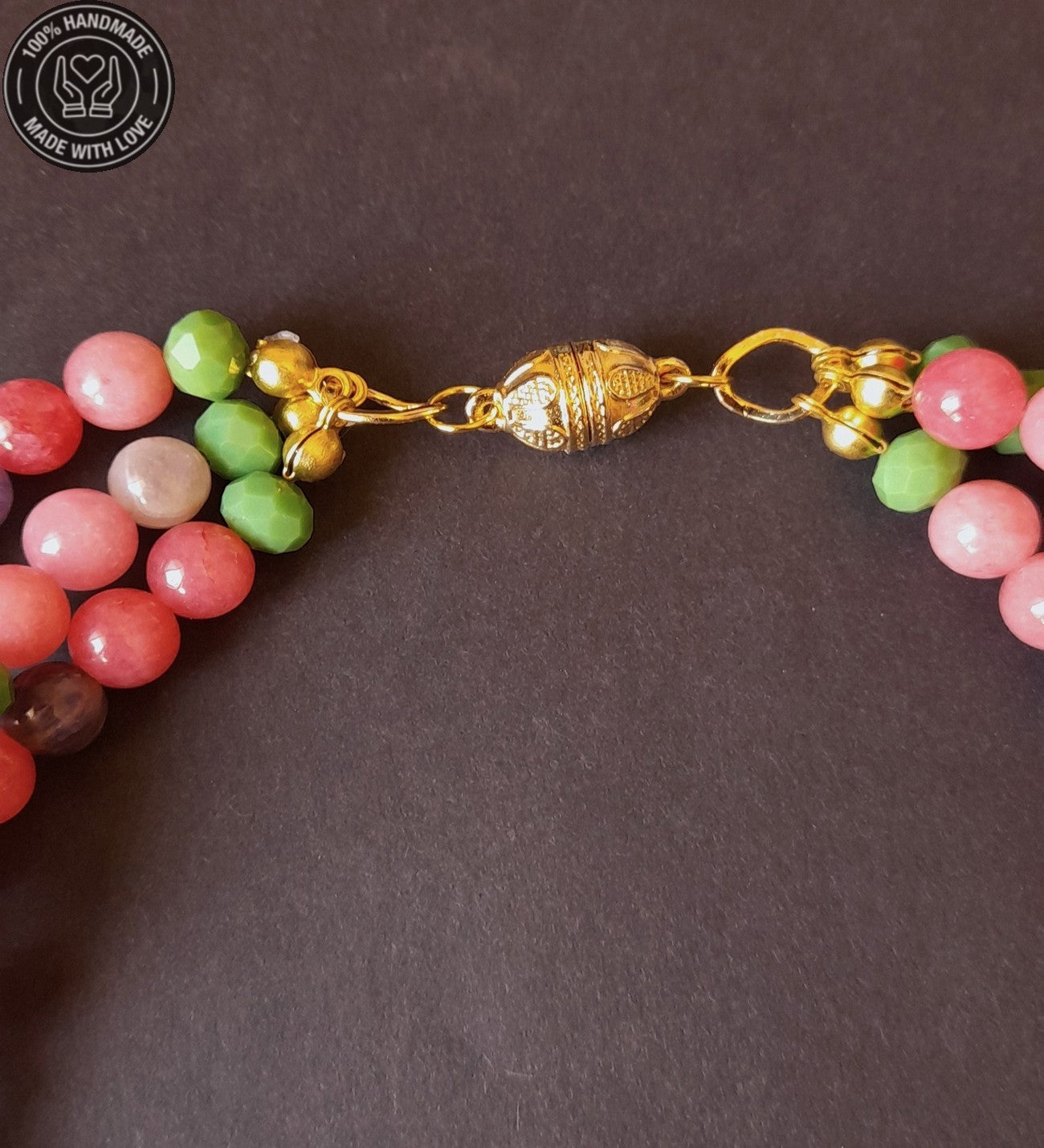 Ametist Pembe Akik Yeşil Kristal 3 Sıralı Sezgisel Güç Nazar Koruması Ve Pozitif Enerji Kolyesi