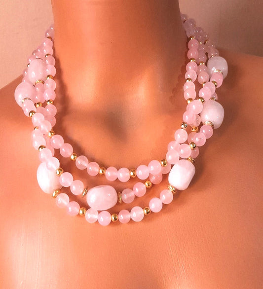 Premium serisi Pembe Kuvars Kolye