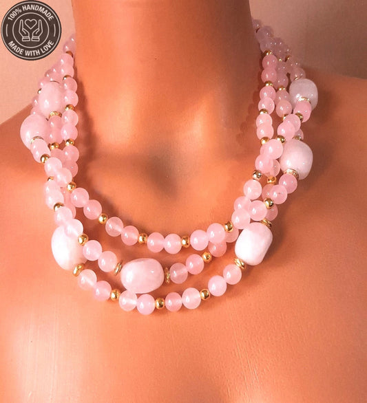 Premium serisi Pembe Kuvars Kolye