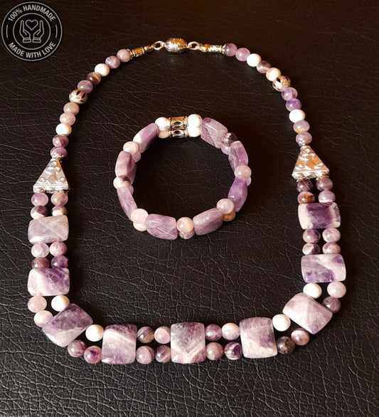 Premium Serisi Özel Tasarım Ametist Ruhsal Uyanış Denge Ve Şifa Kolye Bileklik Seti