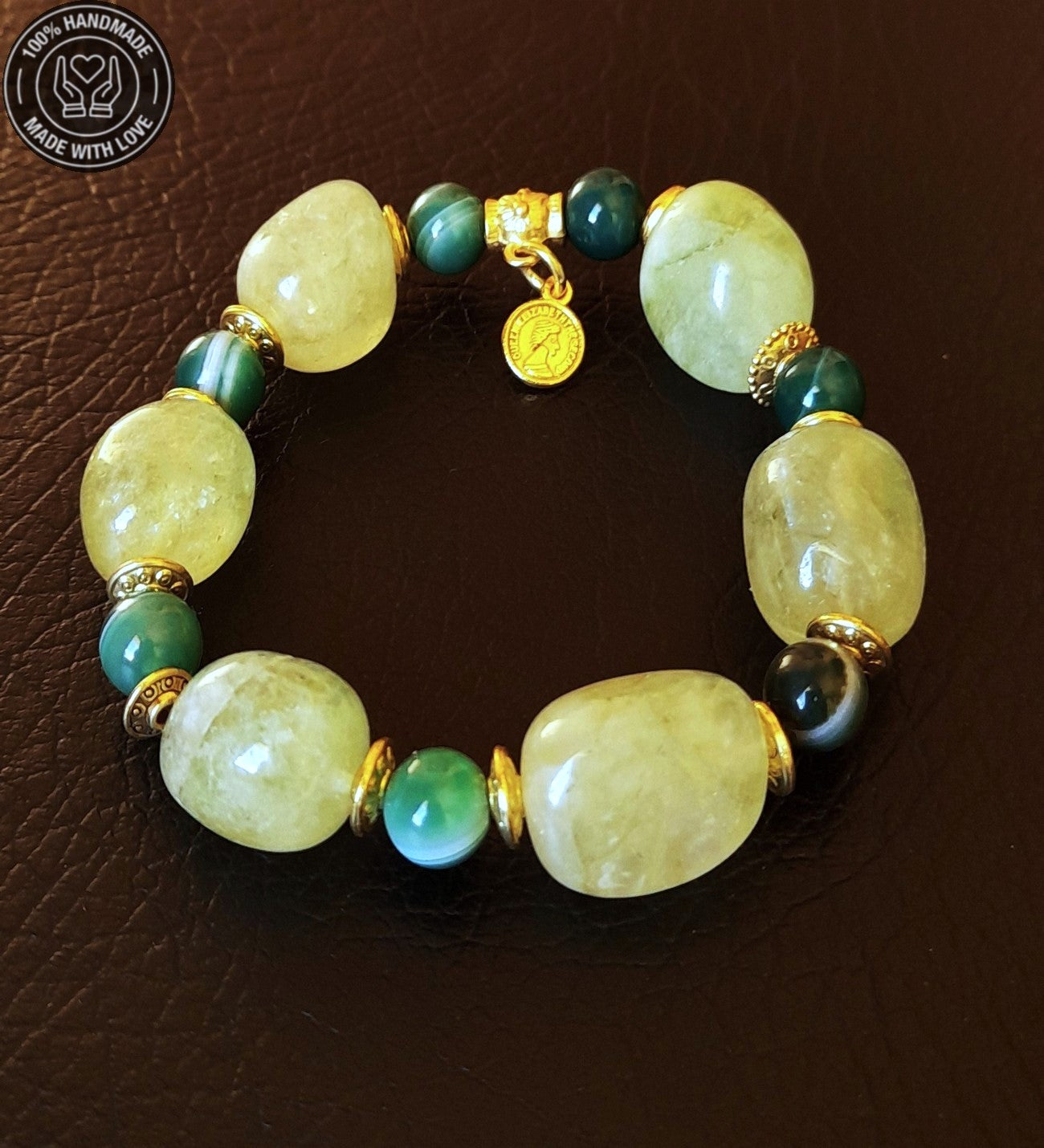 Yeşil Kuvars Akik Bolluk, Şans Ve Nazar Koruması Için Bileklik