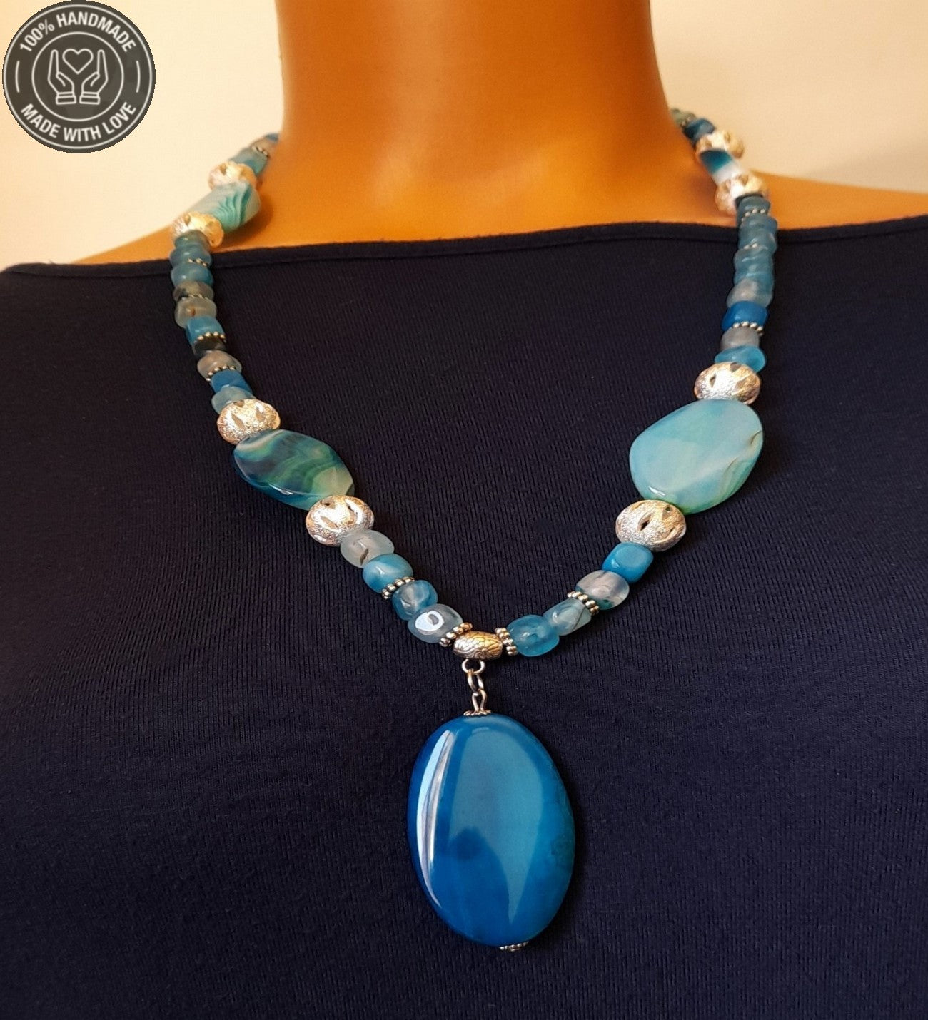 Mavi Akik Stres Azaltma, Nazar Koruması Ve Zihinsel Berraklık Için Uzun Kolye