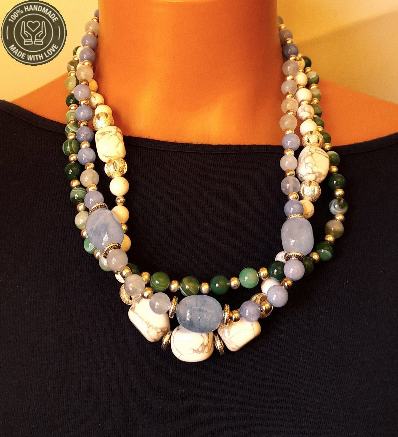 Havlit Kuvars Akik 3 Sıralı Ayrılabilen Stres Azaltma Ve Nazar Koruması Premium Kolye