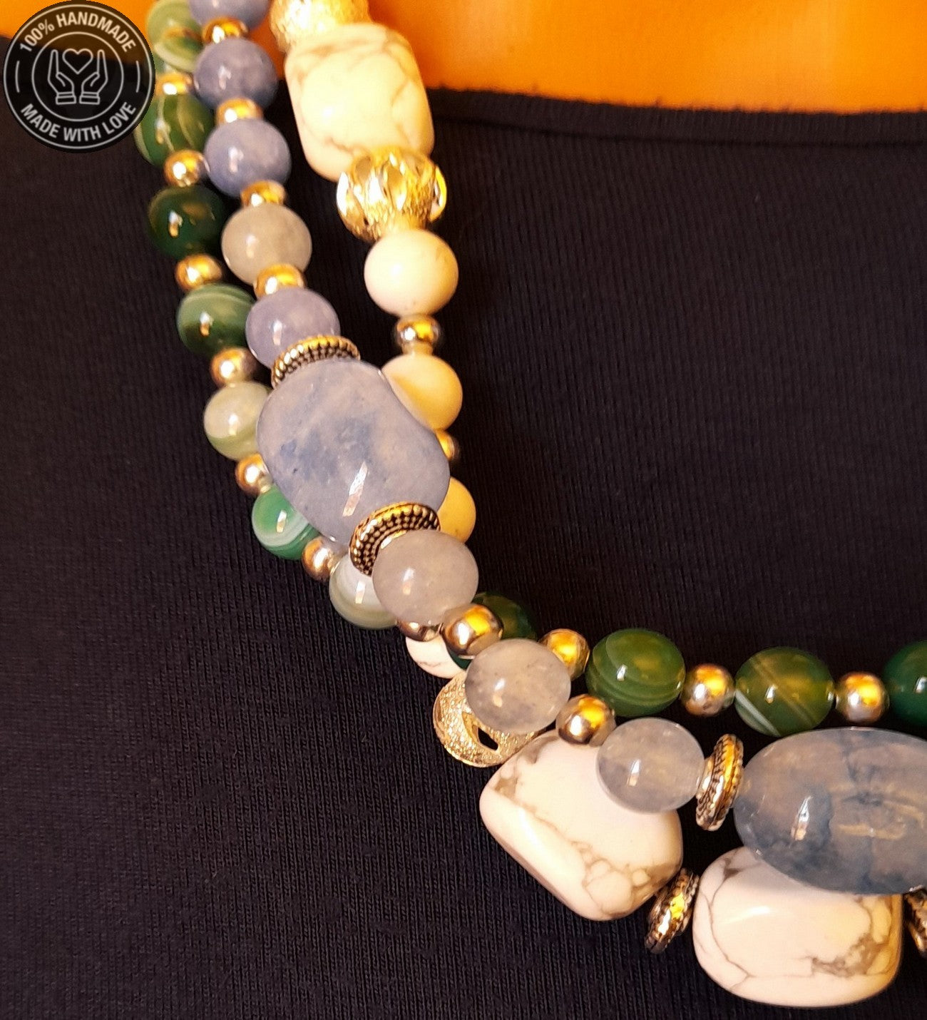 Havlit Kuvars Akik 3 Sıralı Ayrılabilen Stres Azaltma Ve Nazar Koruması Premium Kolye