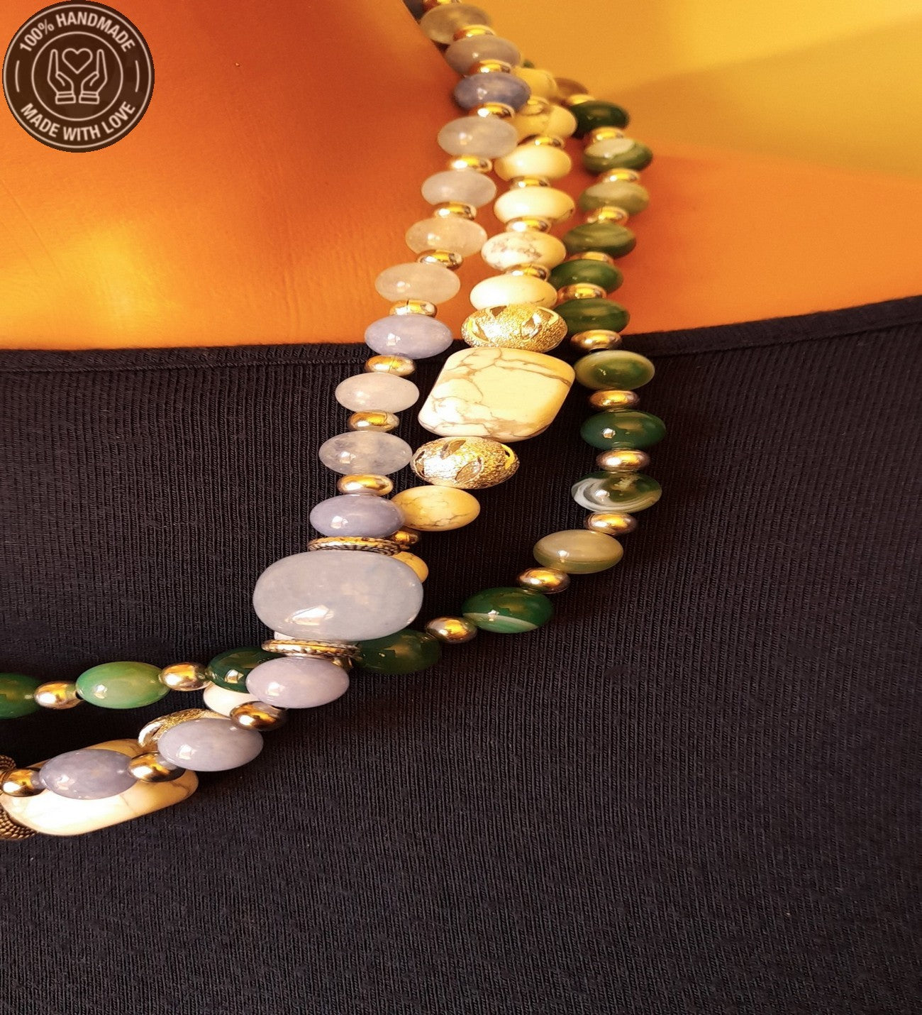 Havlit Kuvars Akik 3 Sıralı Ayrılabilen Stres Azaltma Ve Nazar Koruması Premium Kolye