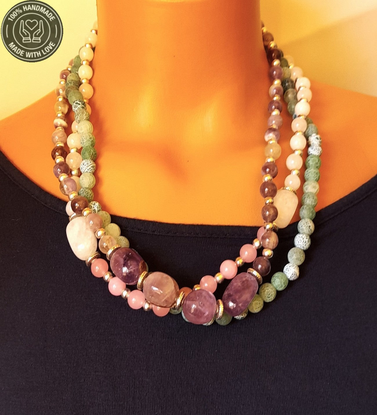 Ametist Kuvars Akik 3 Sıralı Ayrılabilen Negatif Enerji Kalkanı Nazar Koruması Premium Kolye