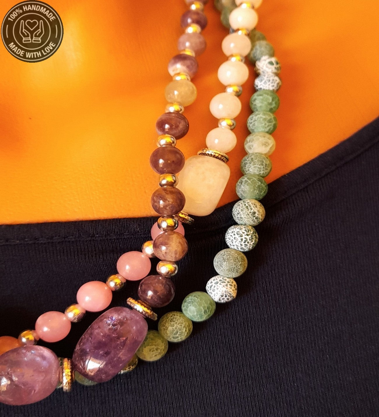 Ametist Kuvars Akik 3 Sıralı Ayrılabilen Negatif Enerji Kalkanı Nazar Koruması Premium Kolye