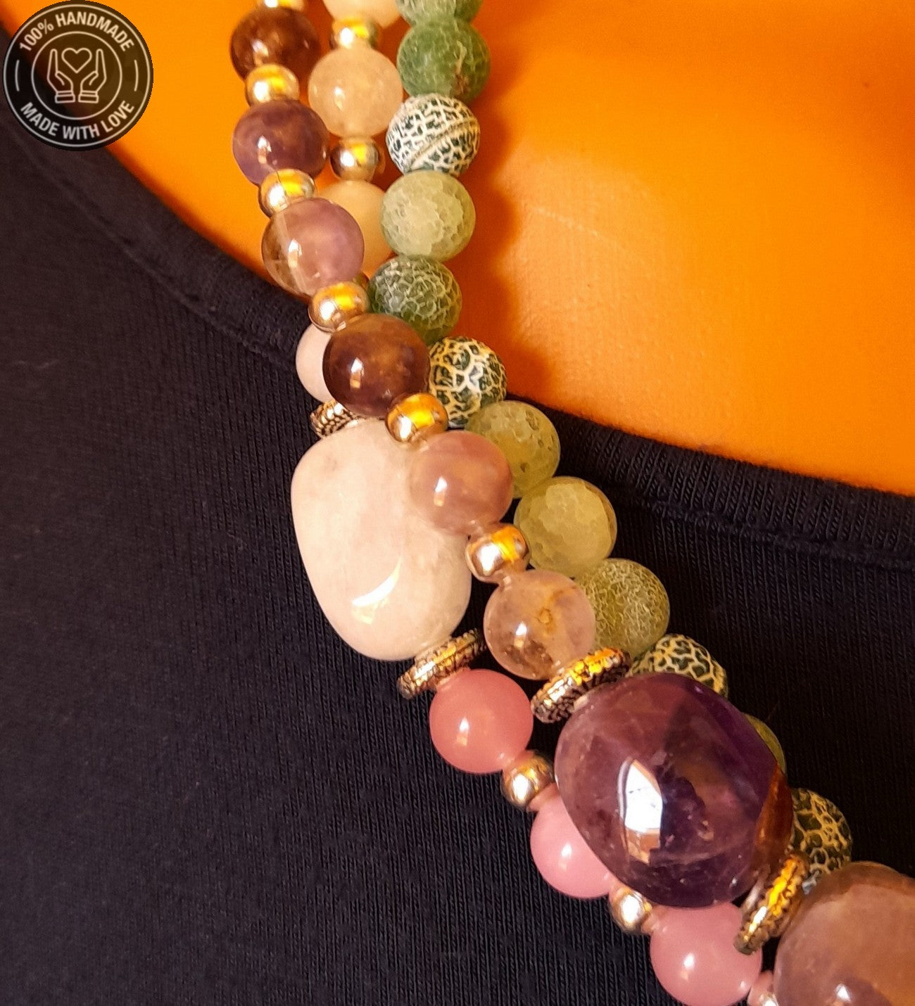 Ametist Kuvars Akik 3 Sıralı Ayrılabilen Negatif Enerji Kalkanı Nazar Koruması Premium Kolye