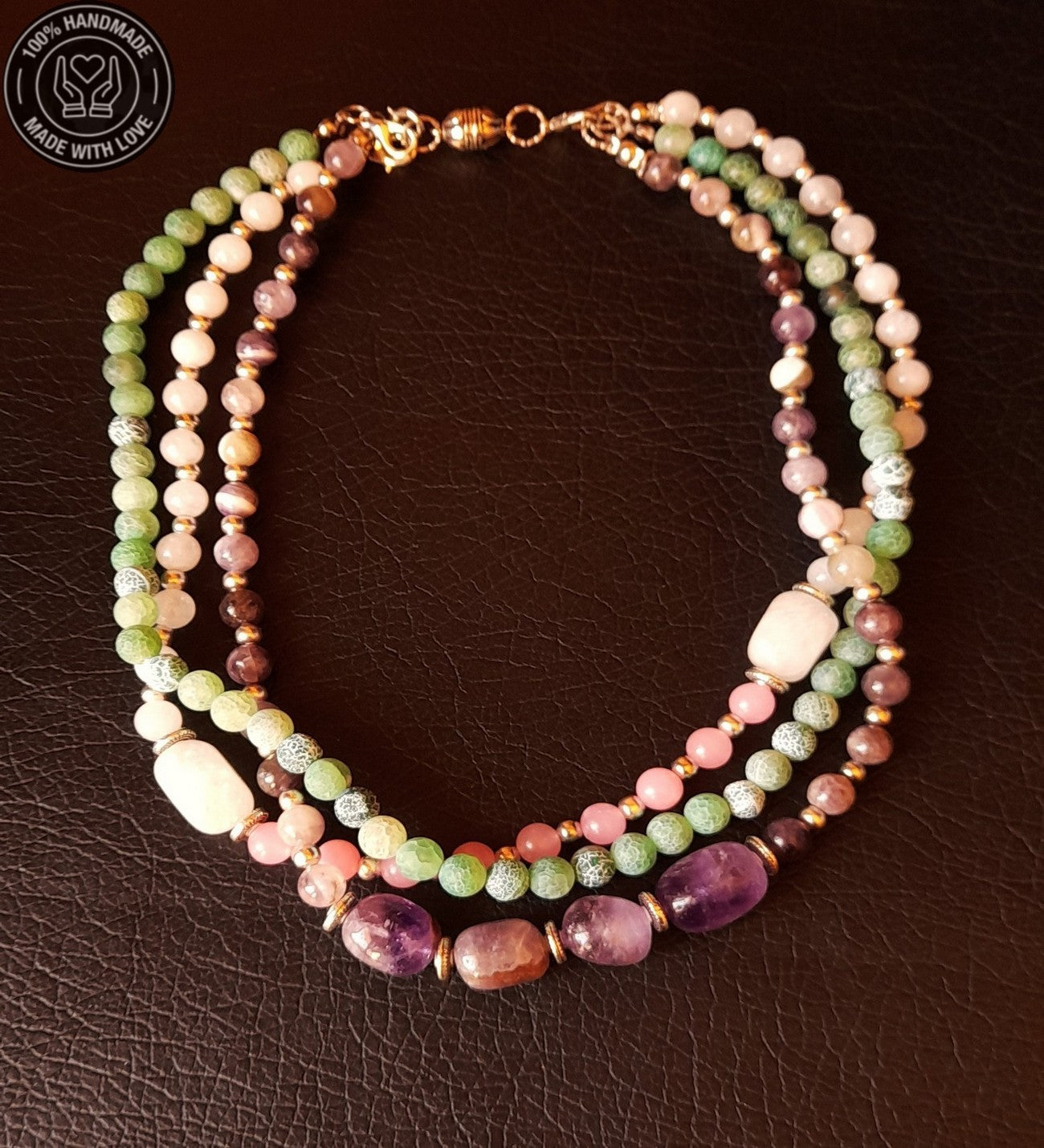 Ametist Kuvars Akik 3 Sıralı Ayrılabilen Negatif Enerji Kalkanı Nazar Koruması Premium Kolye