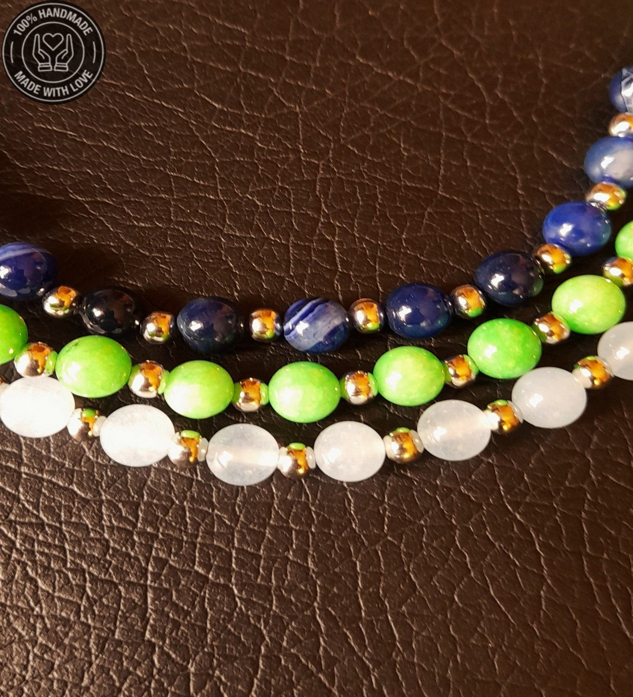 Kuvars Akik Ceyt Ayrılabilen Üç Sıralı Şifa Denge Ve Nazardan Kornma Kolyesi