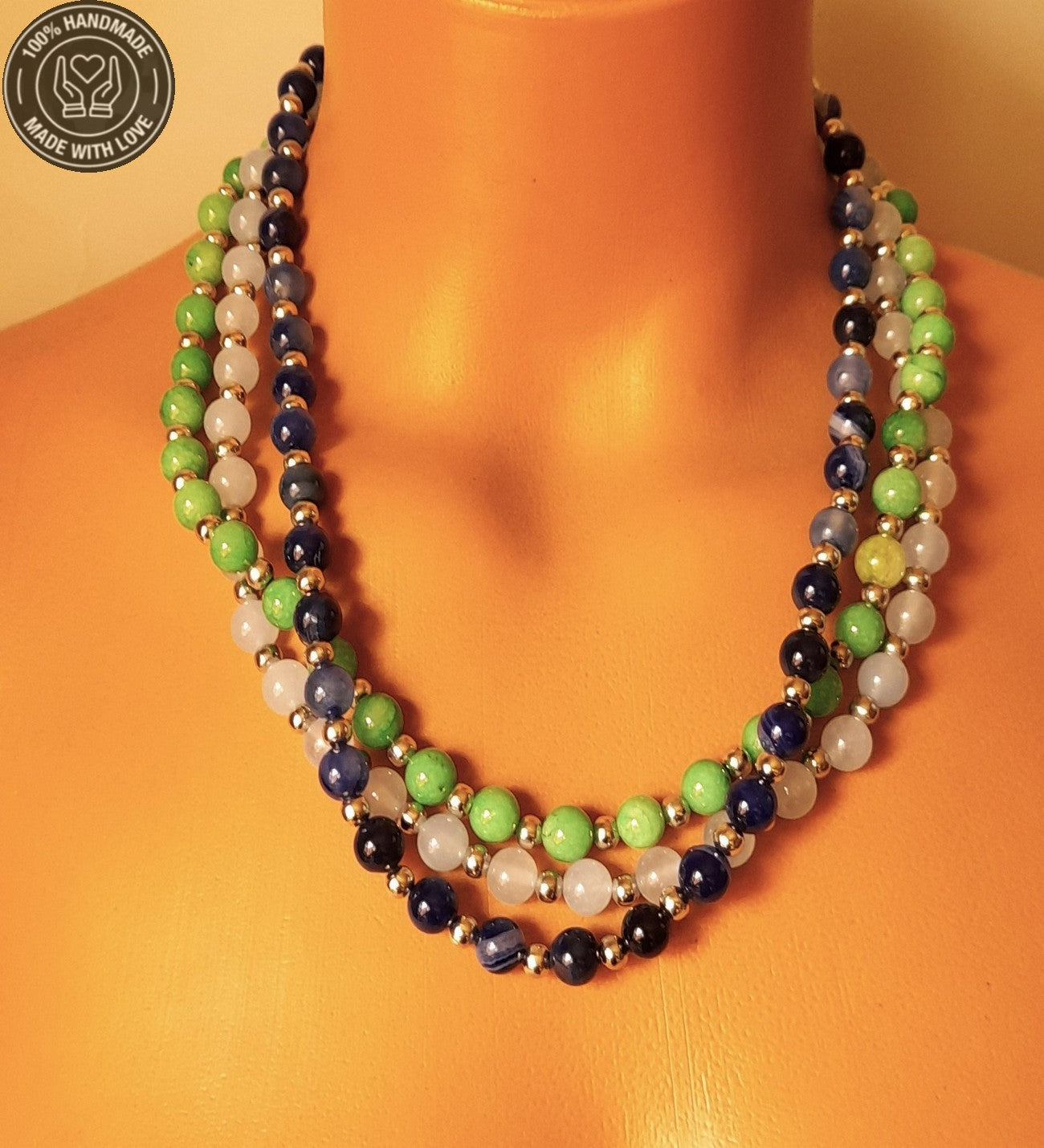 Kuvars Akik Ceyt Ayrılabilen Üç Sıralı Şifa Denge Ve Nazardan Kornma Kolyesi