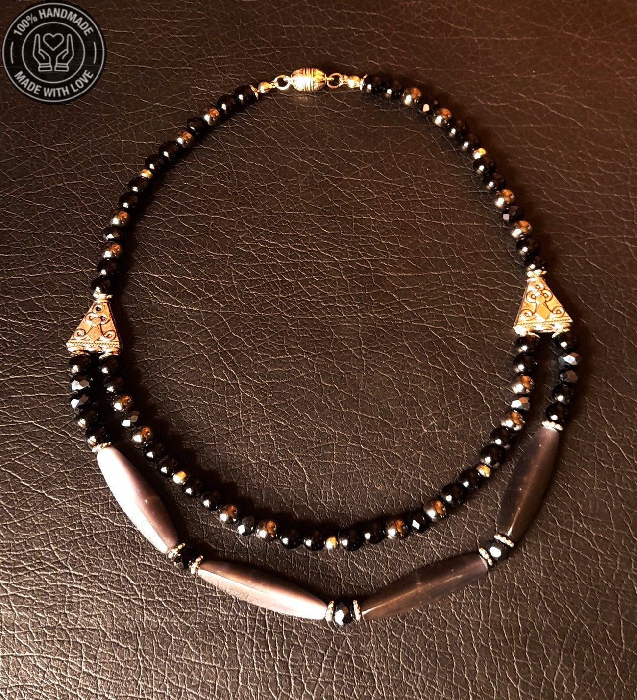 Sedef Oniks 2 Sıralı Şifa Ve Nazardan Koruma Kolyesi