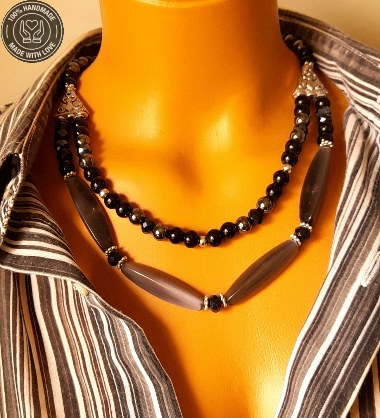 Sedef Oniks 2 Sıralı Şifa Ve Nazardan Koruma Kolyesi