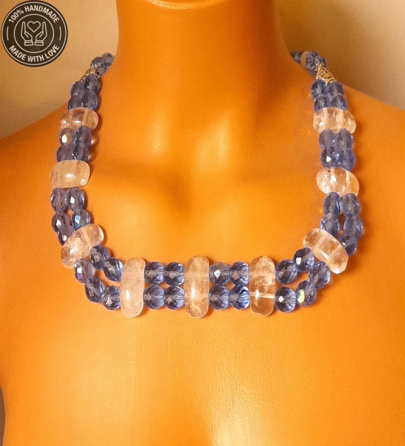 Mavi Kuvars Dumanlı Kuvars Özel Seri Iki Sıralı Topraklama, Ifade Ve Huzur Kolyesi