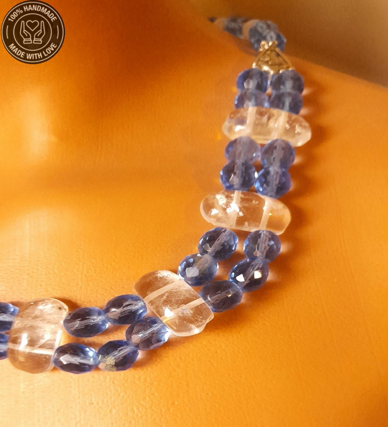 Mavi Kuvars Dumanlı Kuvars Özel Seri Iki Sıralı Topraklama, Ifade Ve Huzur Kolyesi